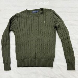 POLO Ralph Lauren Women Olive Green Cable Knit Sweater 100% Cotton size Medium
